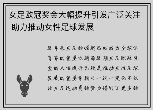 女足欧冠奖金大幅提升引发广泛关注 助力推动女性足球发展